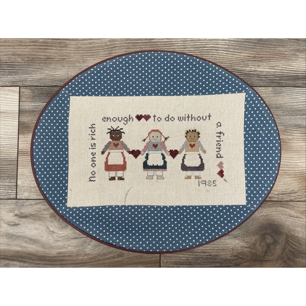 Handmade Framed Cross Stitch No One Is Rich Enough Without A Friend 1985 15.5x12